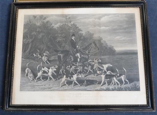 Hunt after Loder, coloured aquatint, William Long, Huntsman to His Grace The Duke of Beaufort, and a James Scott lithograph of a huntsm